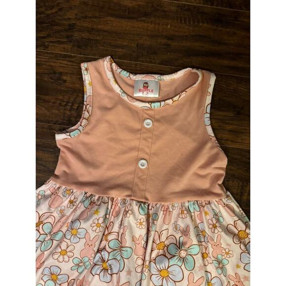 Ruffle Girl Girls Peach Easter Bunny Boutique Dress XL - Picture 3 of 6